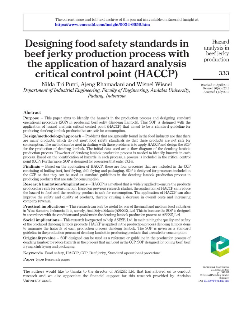 Hazard Analysis in Beef Jerky Production | PDF | Hazard Analysis And ...