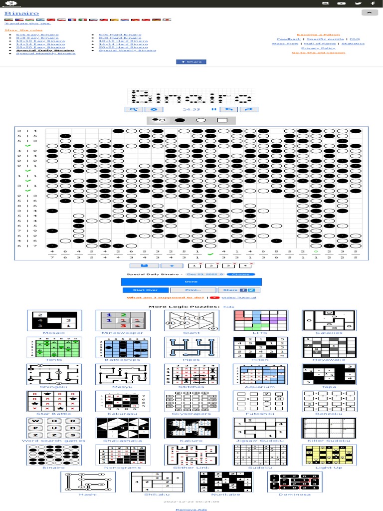 Special Daily Binairo | PDF | Recreational Mathematics | Logic Puzzles