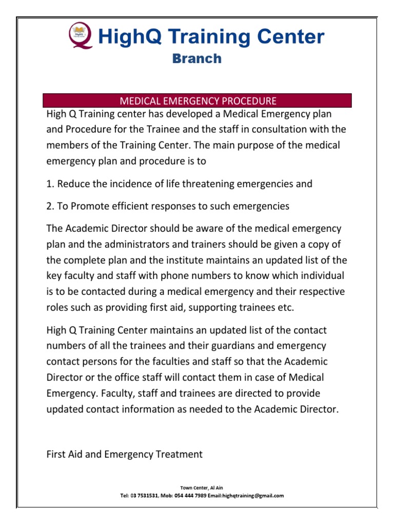 Medical Emergency Procedures Overview | PDF | Emergency | First Aid