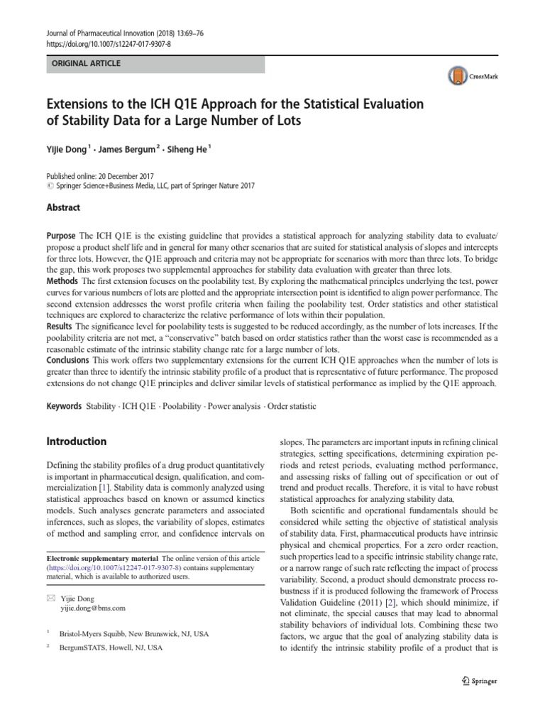 Extensions To The ICH Q1E Approach For The Statistical Evaluation of ...