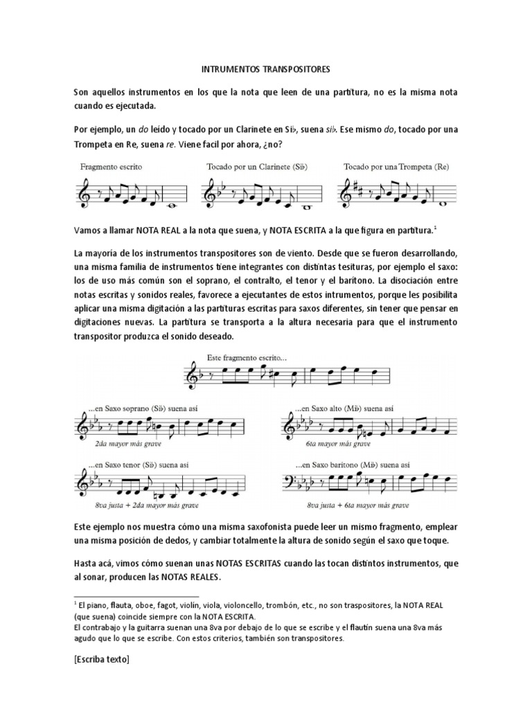 Intrumentos Transpositores Descargar gratis PDF Saxofón Clave