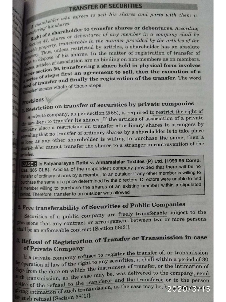 Transfer and Transmission of Shares PDF