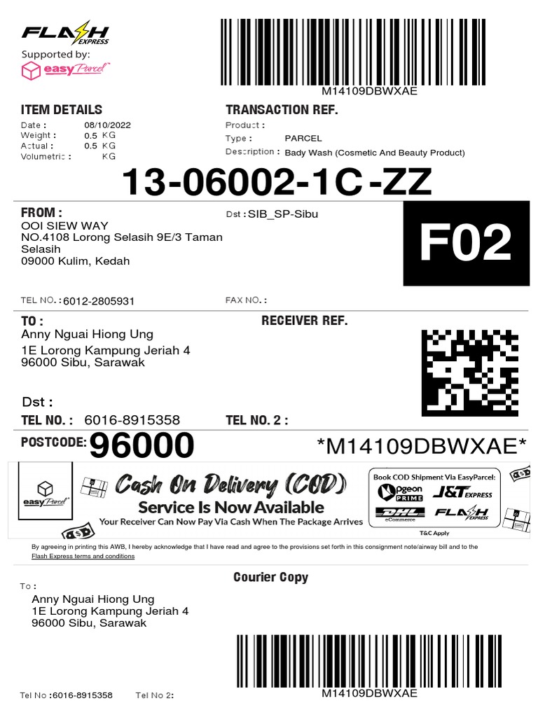Flash Express Waybill Sample | PDF