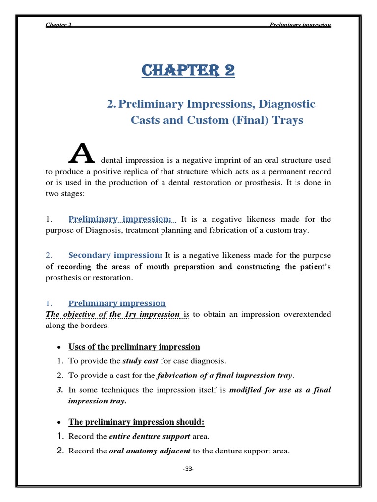 Chapter 2 Primary Impression | PDF | Dentistry Branches | Medical ...