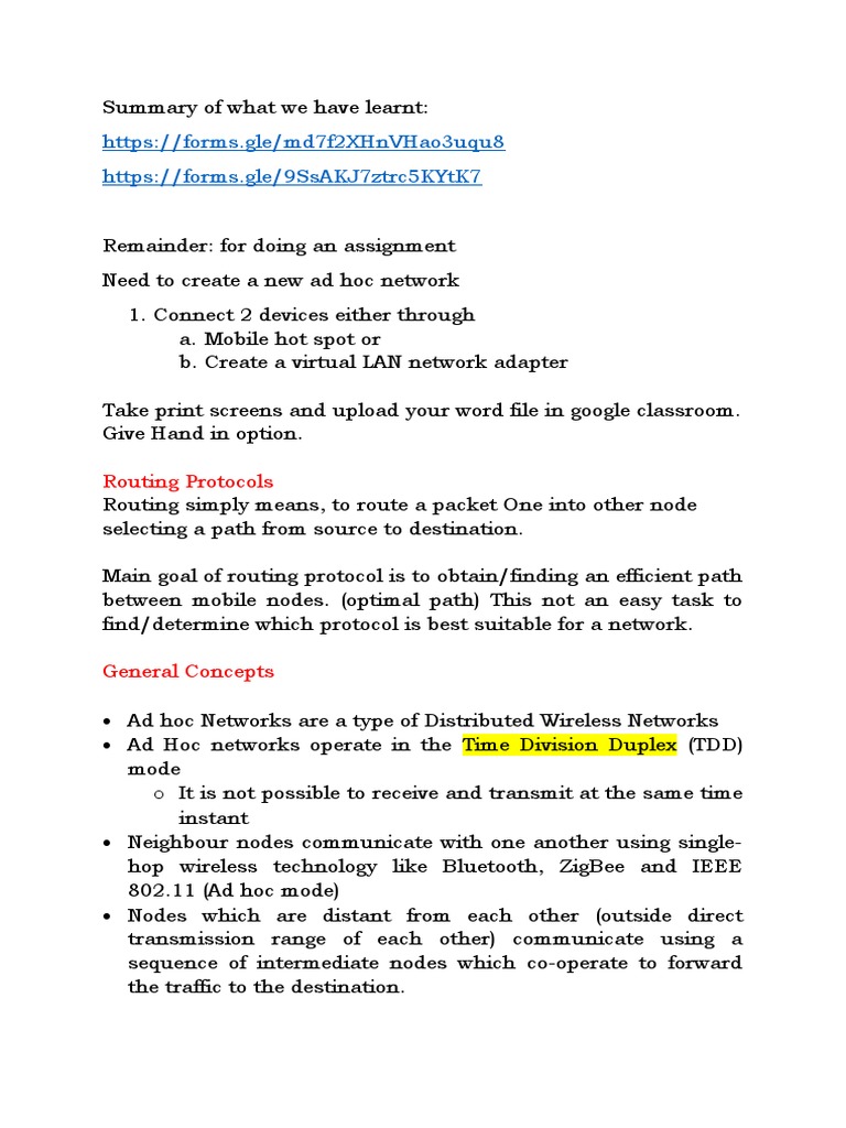 Ad Hoc Networks & Routing Basics | PDF | Wireless Ad Hoc Network | Computer  Network