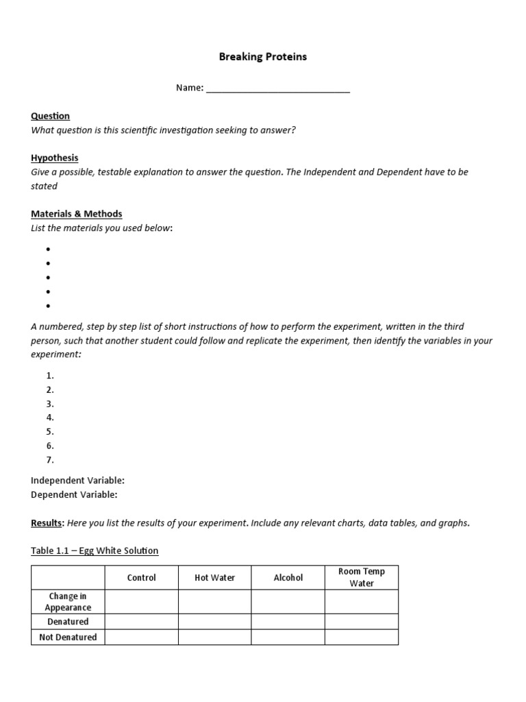 Denature Protein Lab Write Up1 PDF Experiment Denaturation