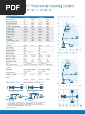 Genie Z-30/20N Specifications Overview | PDF | Electricity | Vehicles