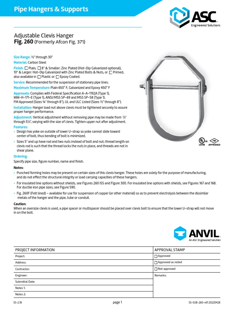 Adjustable Clevis Hanger Technical Specifications and Installation