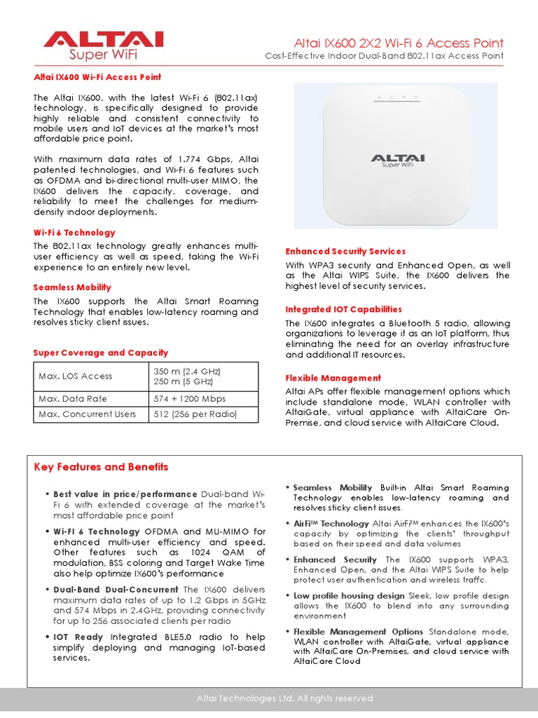 Altai IX600 Catalog Eng 20211222 | PDF | Ieee 802.11 | Wi Fi