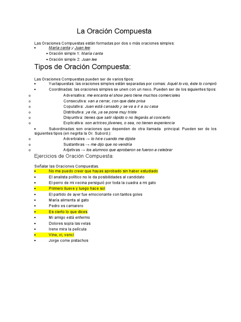 Tipos y Ejemplos de Oraciones Compuestas | PDF