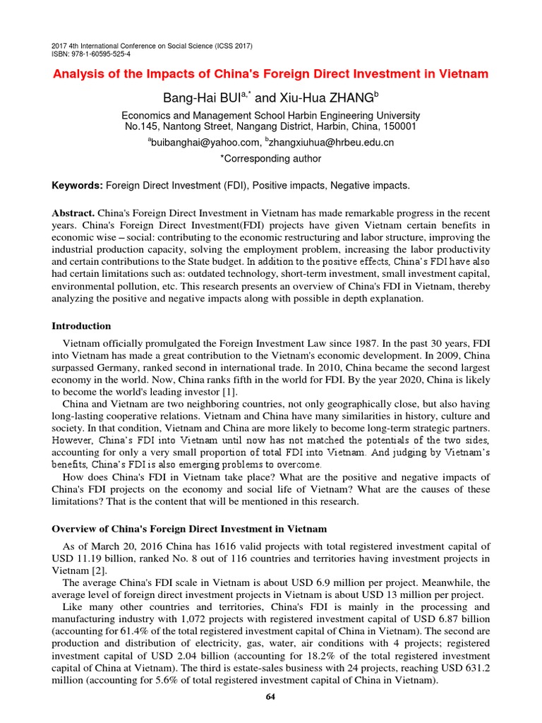 China's FDI Impact on Vietnam's Economy | PDF | Foreign Direct ...