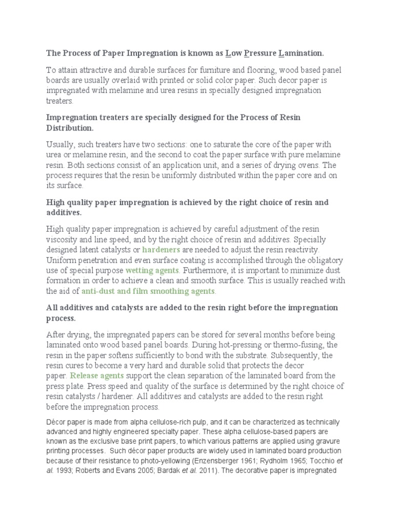 The Process Of Paper Impregnation Is Known As Pdf Paper Lamination