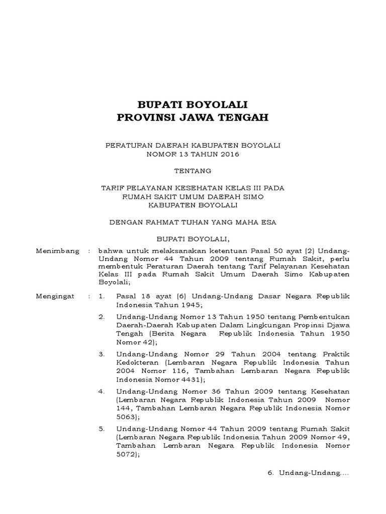 Tarif Pelayanan Kesehatan RSUD Simo | PDF
