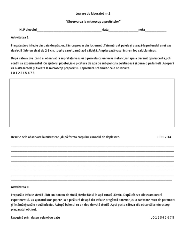 Lucrare de Laborator 2 Protiste | PDF