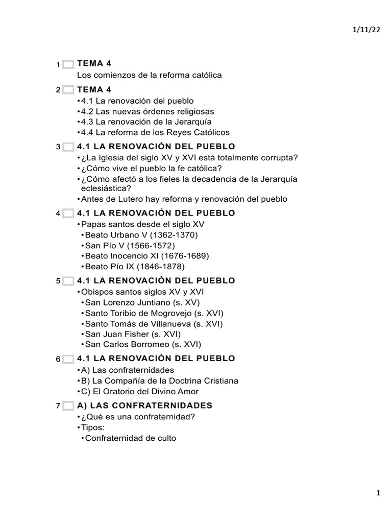 Tema 4-Los Comienzos de La Reforma Catolica | PDF | Iglesia Católica | Papa