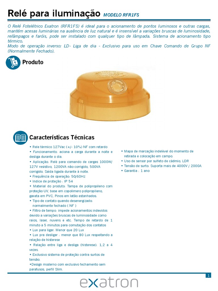 Relé Fotoelétrico Exatron RFR1FS | PDF | Relé | Engenharia Elétrica