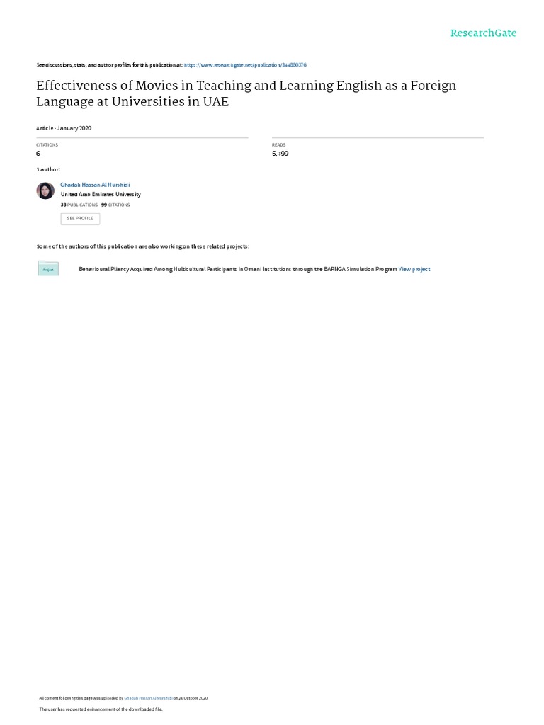 Effectiveness of Movies in Teaching and Learning English As A Foreign ...