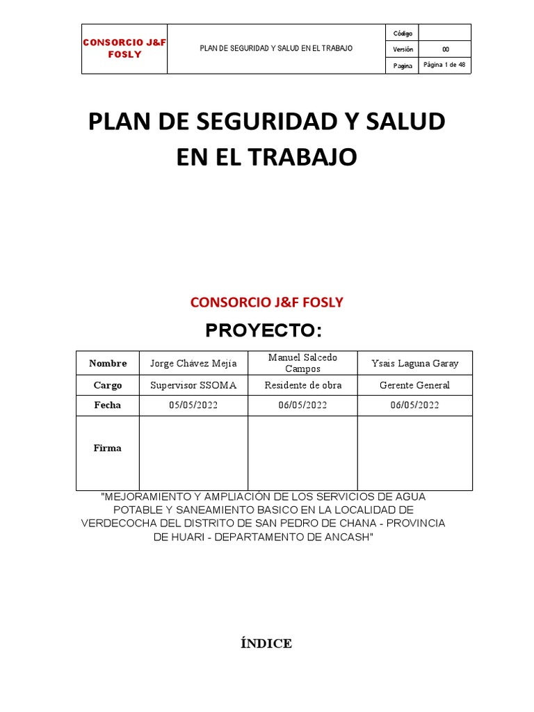 Plan de Seguridad y Salud en el Trabajo | PDF | Seguridad y salud ...