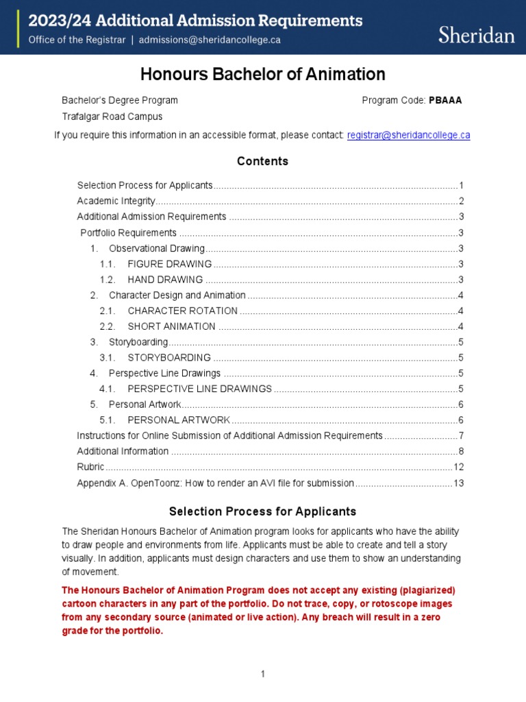 Sheridan Animation Program Portfolio Guide | PDF | Drawing | Animation