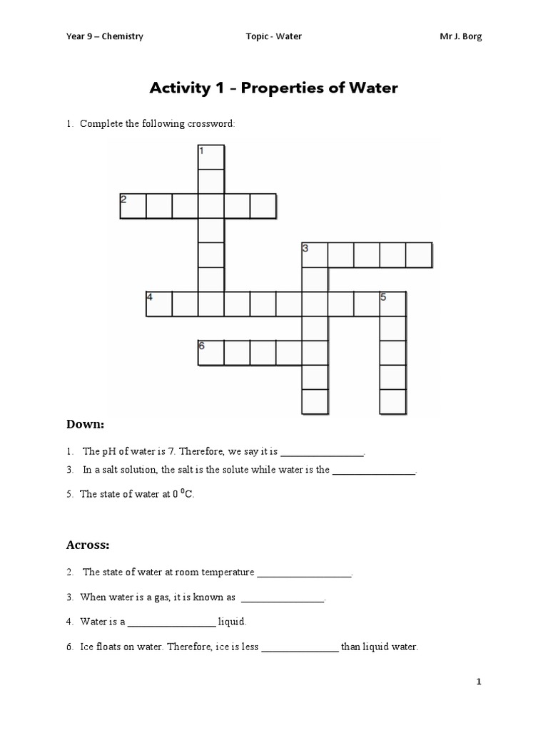 Year 9 Chemistry: Properties of Water | PDF