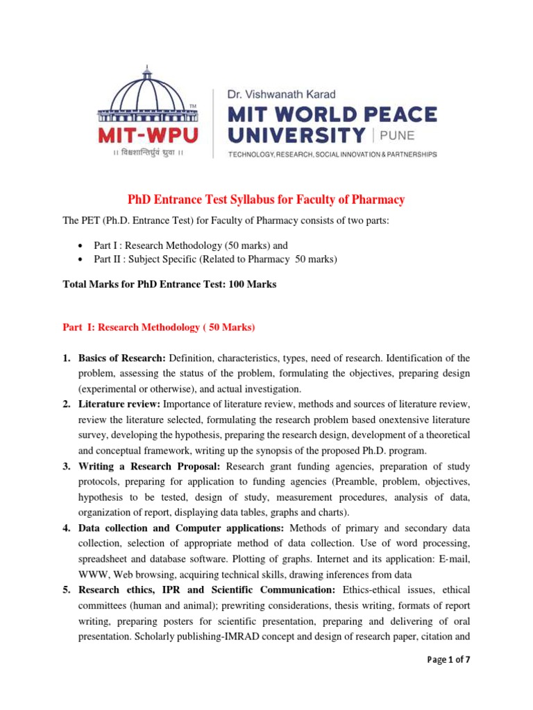 PhD Entrance Test Syllabus for Pharmacy | PDF | Pharmacokinetics ...