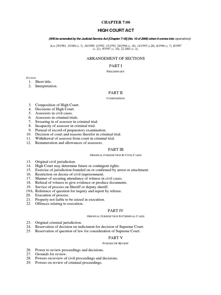 High Court Act of Zimbabwe Overview | PDF | Judge | Judgment (Law)