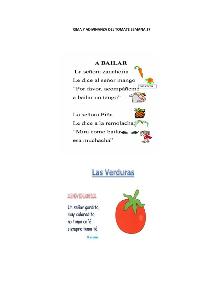 Rima y Adivinanza Del Tomate Semana 27 | PDF