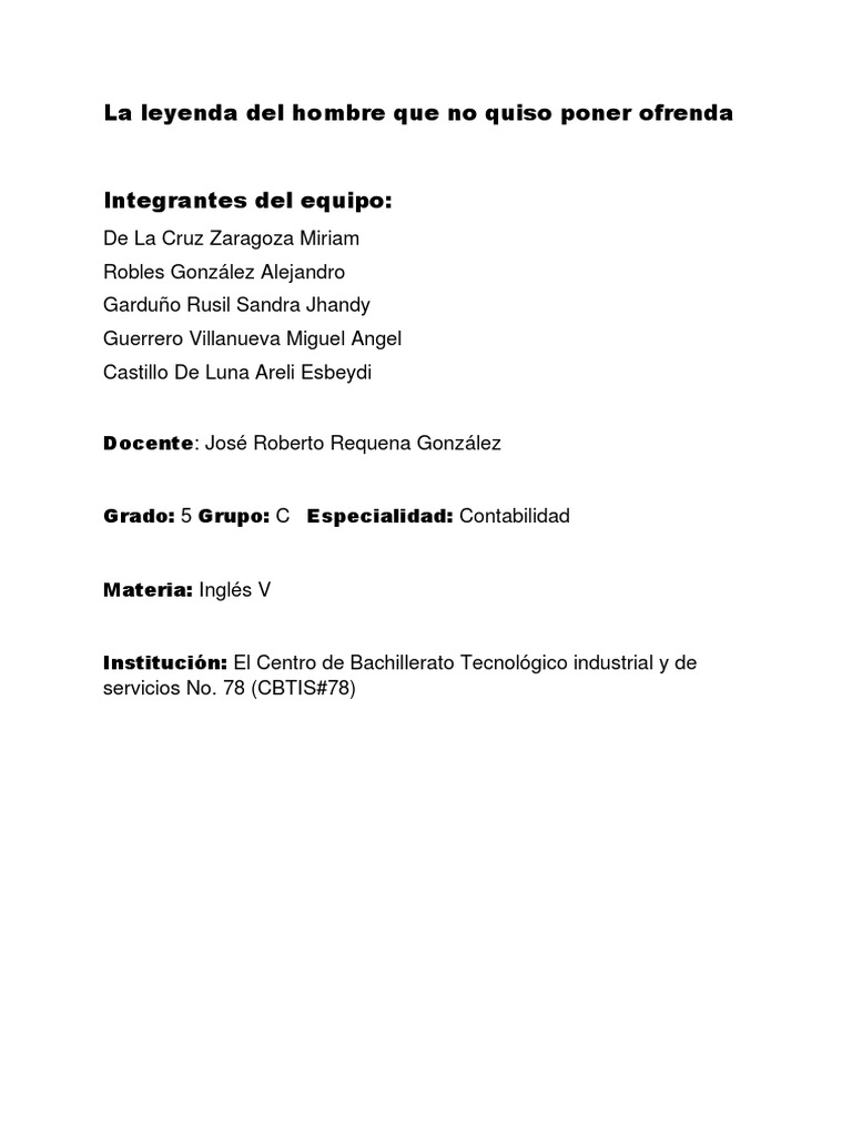 La leyenda del hombre que no quiso poner ofrenda (Version en ingles) PDF