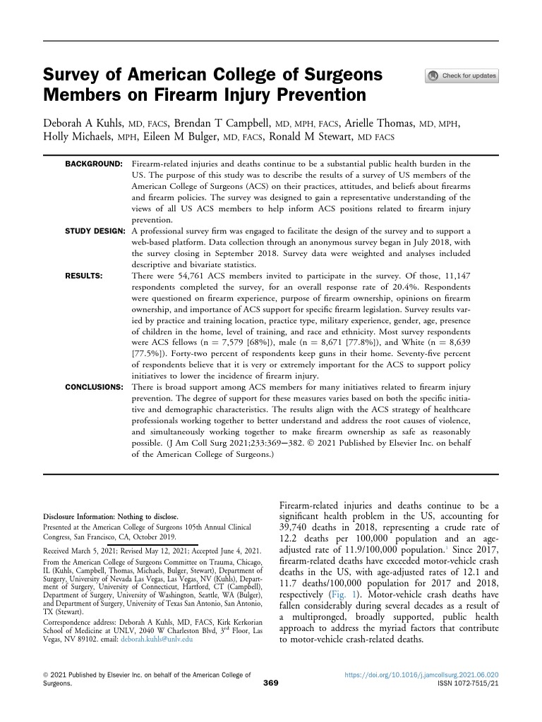 005 Survey Firearm Injury Prevention ACS Kuhls | Download Free PDF ...