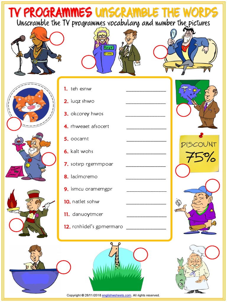 Tv Programmes Vocabulary Esl Unscramble The Words Worksheet For Kids