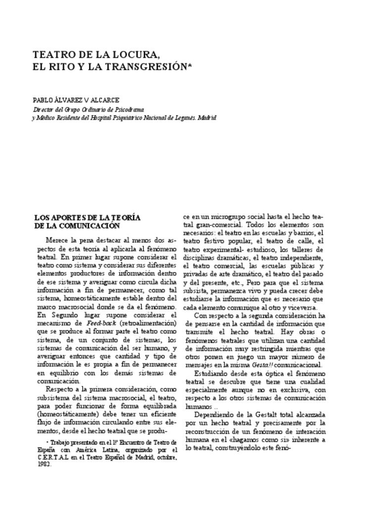 Teatro de La Locura, El Rito y La Transgresión de Pablo Álvarez ...