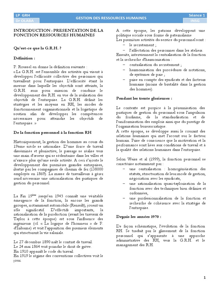Introduction à la Gestion des RH | PDF | Gestion des ressources ...
