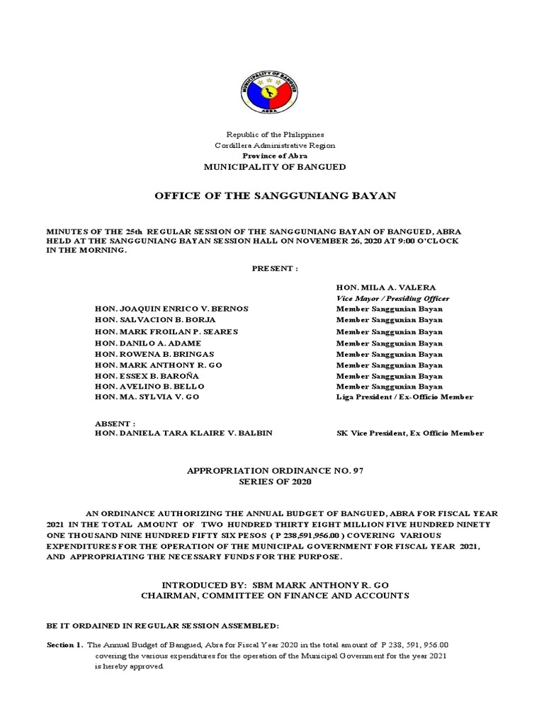 What Is Appropriation Ordinance