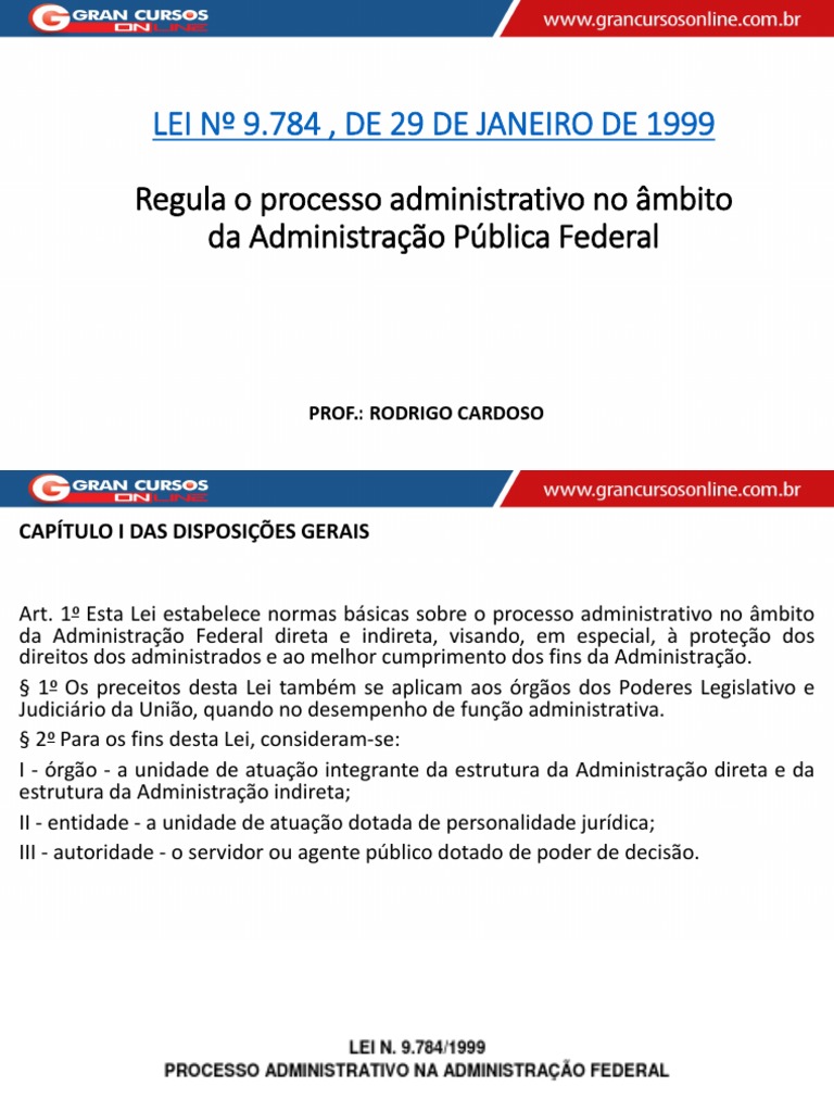 Lei 9.784 de 1999 | PDF | Administração pública | Estatuto