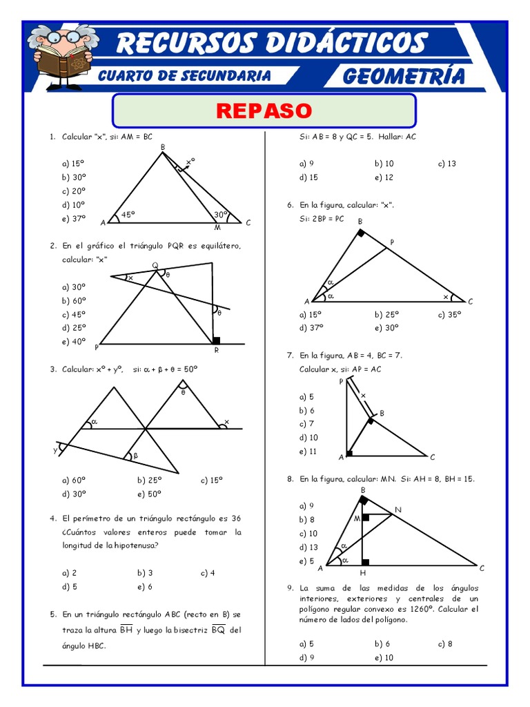 Ejercicios de Geometría para Secundaria | PDF | Triángulo | Geometría ...