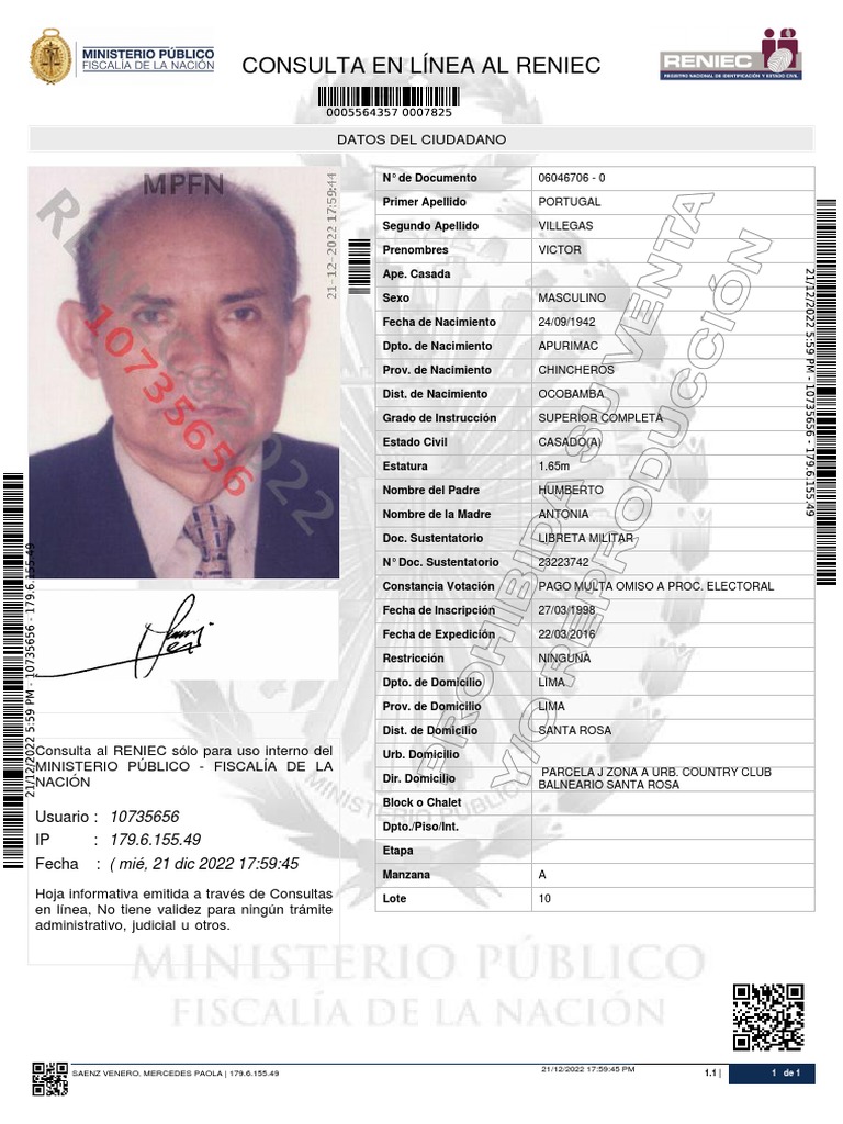 Consulta en l nea al reniec datos del ciudadano pdf
