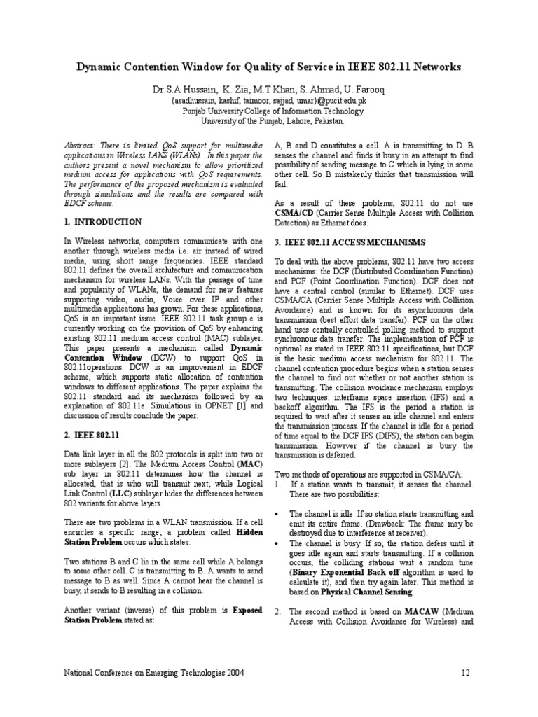 Dynamic Contention Window For Quality of Service in IEEE 802.11 ...