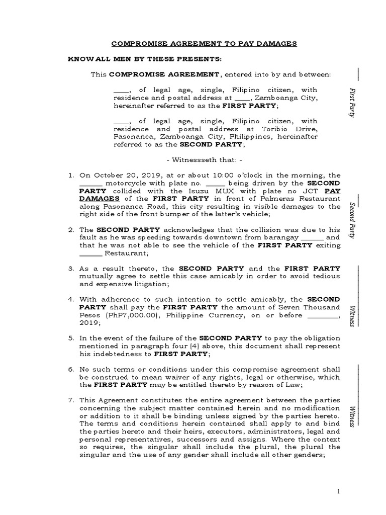 Compromise Agreement for Damages | PDF | Government | Common Law