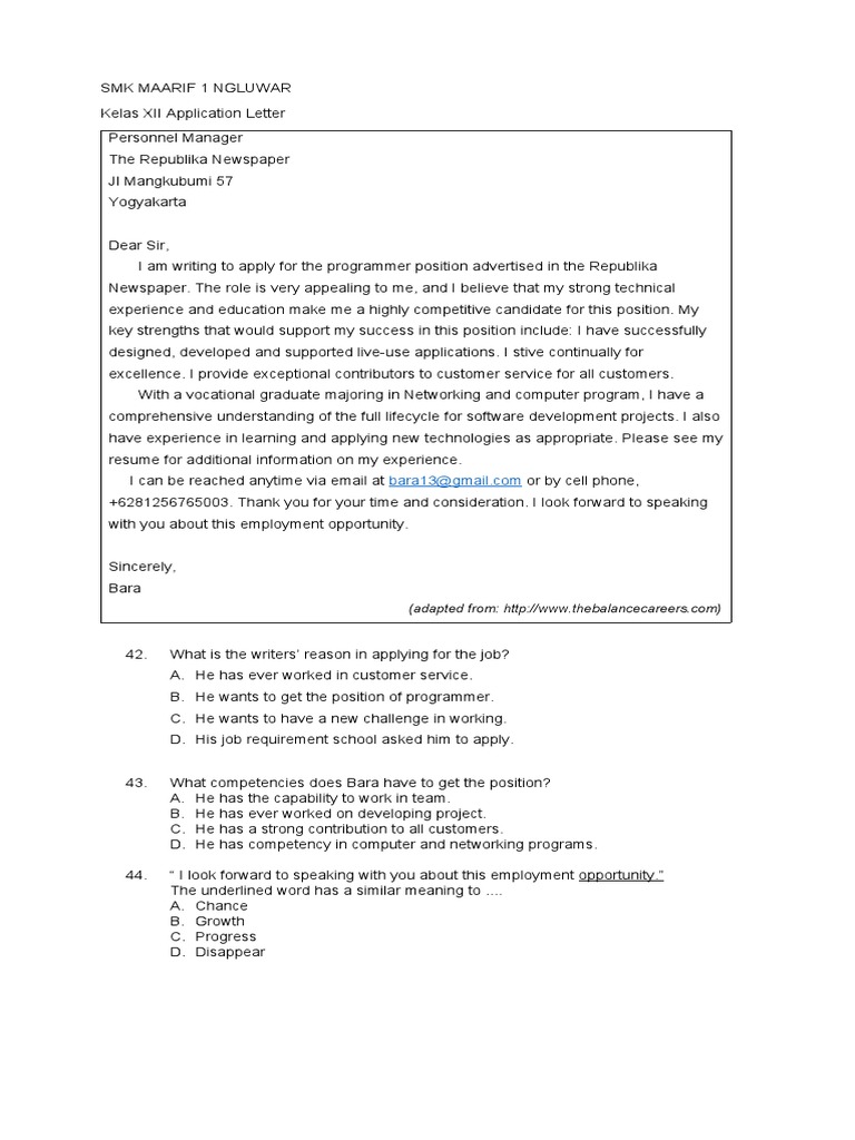 Application Letter for Programmer Position | PDF | Programmer | Computing