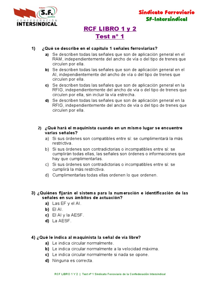 LIBRO 1 y 2 Test 1 | PDF | Tren | Infraestructura ferroviaria