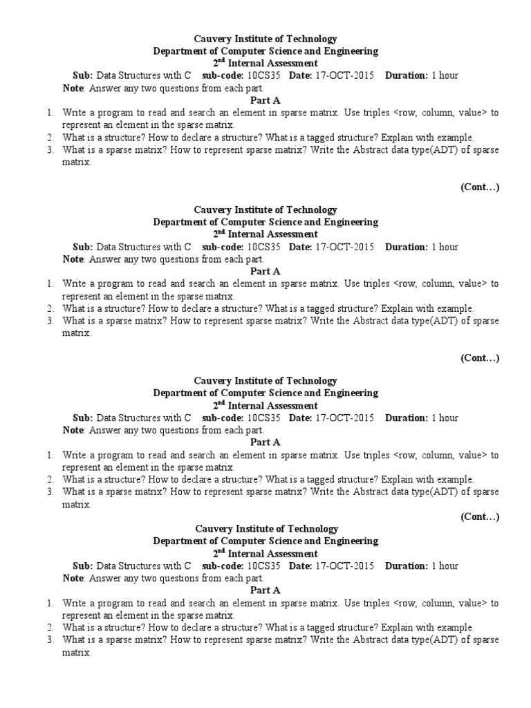 Cauvery institute of technology 2nd internal assessment on data