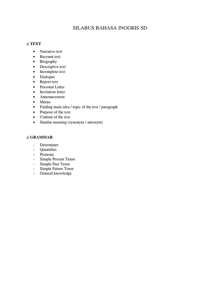 Silabus Bahasa Inggris Sd Pdf