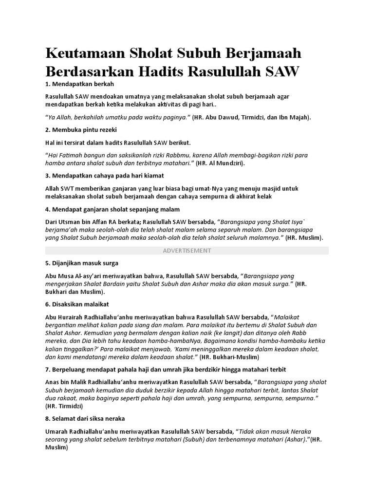 11 Keutamaan Sholat Subuh yang Disebutkan Rasulullah SAW