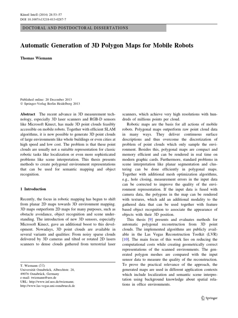 Automatic Generation of 3D Polygon Maps For Mobile Robots | PDF | 3 D ...