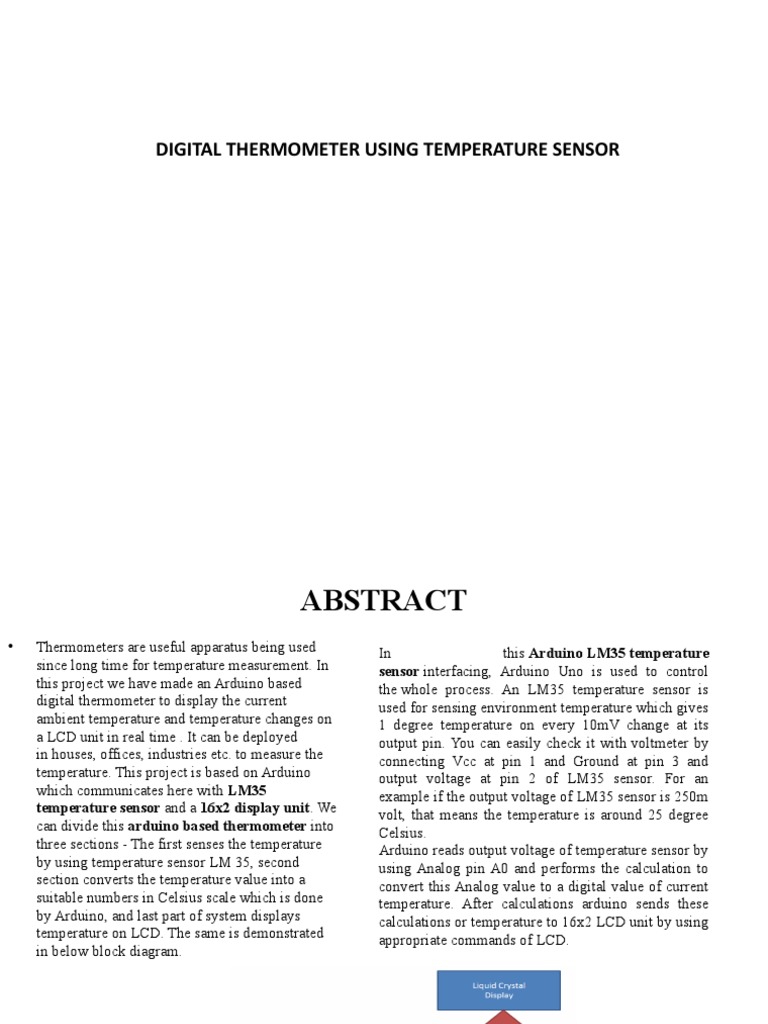 Digital Thermometer Using Temperature Sensor | PDF | Arduino | Thermometer