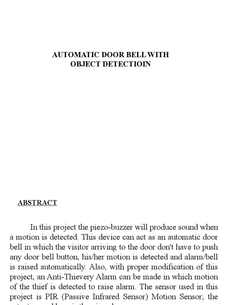 Automatic Door Bell With Object Detectioin PDF Electrical