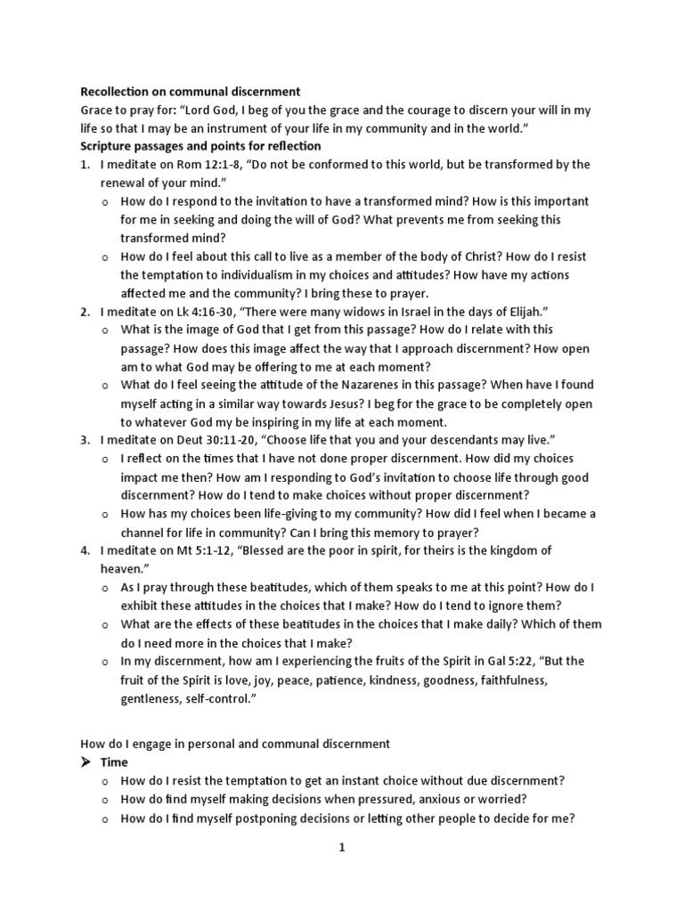 Communal Discernment Reflections | PDF | Fruit Of The Holy Spirit | Prayer