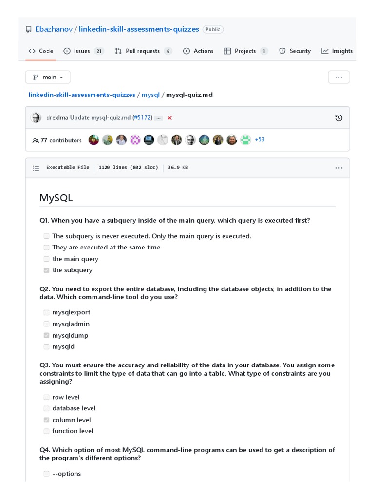 LinkedinSkillAssessmentsQuizzes MysqlQuiz MD at Main Ebazhanov