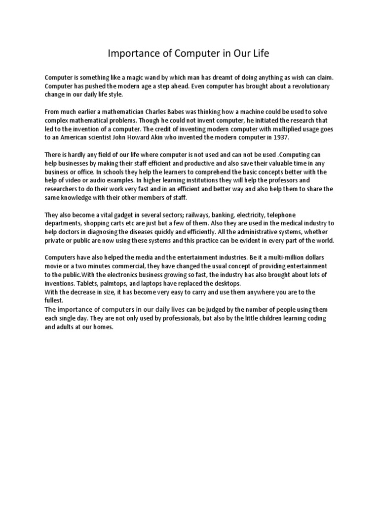 Importance of Computer in Our Life PDF