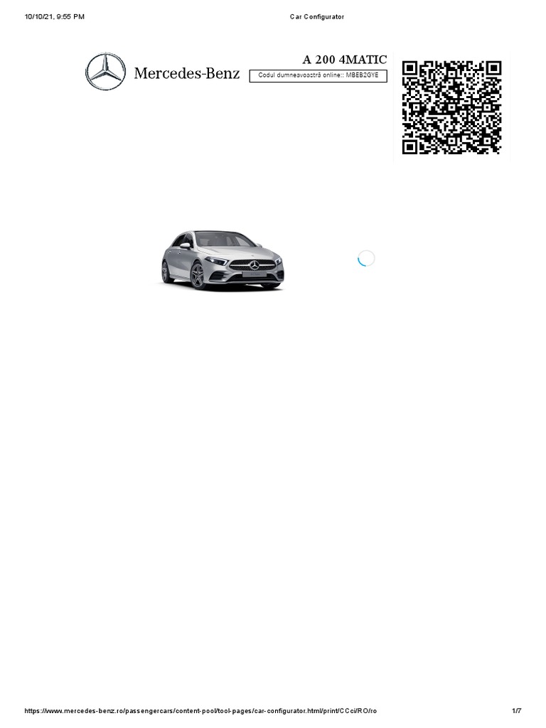 Car Configurator A200 Benzina 163 CP Automat Cu Distronic 509 Euro | PDF